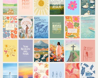 70PCS Summer Bible Verse Wall Collage Kit, Beachy Faith Art Prints (Digital Download)