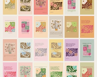 70ピース レトロ植物聖書の一節ウォールコラージュキット、聖句フローラル信仰アートプリント（デジタルダウンロード）