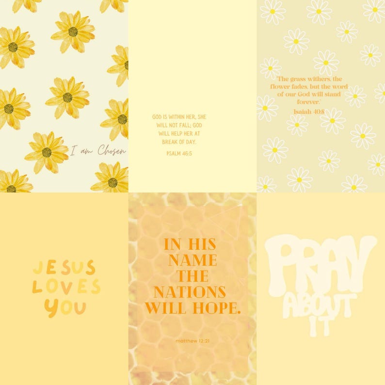 70PCS Yellow Christian Bible Verse Wall Collage Kit, Scripture Faith ...