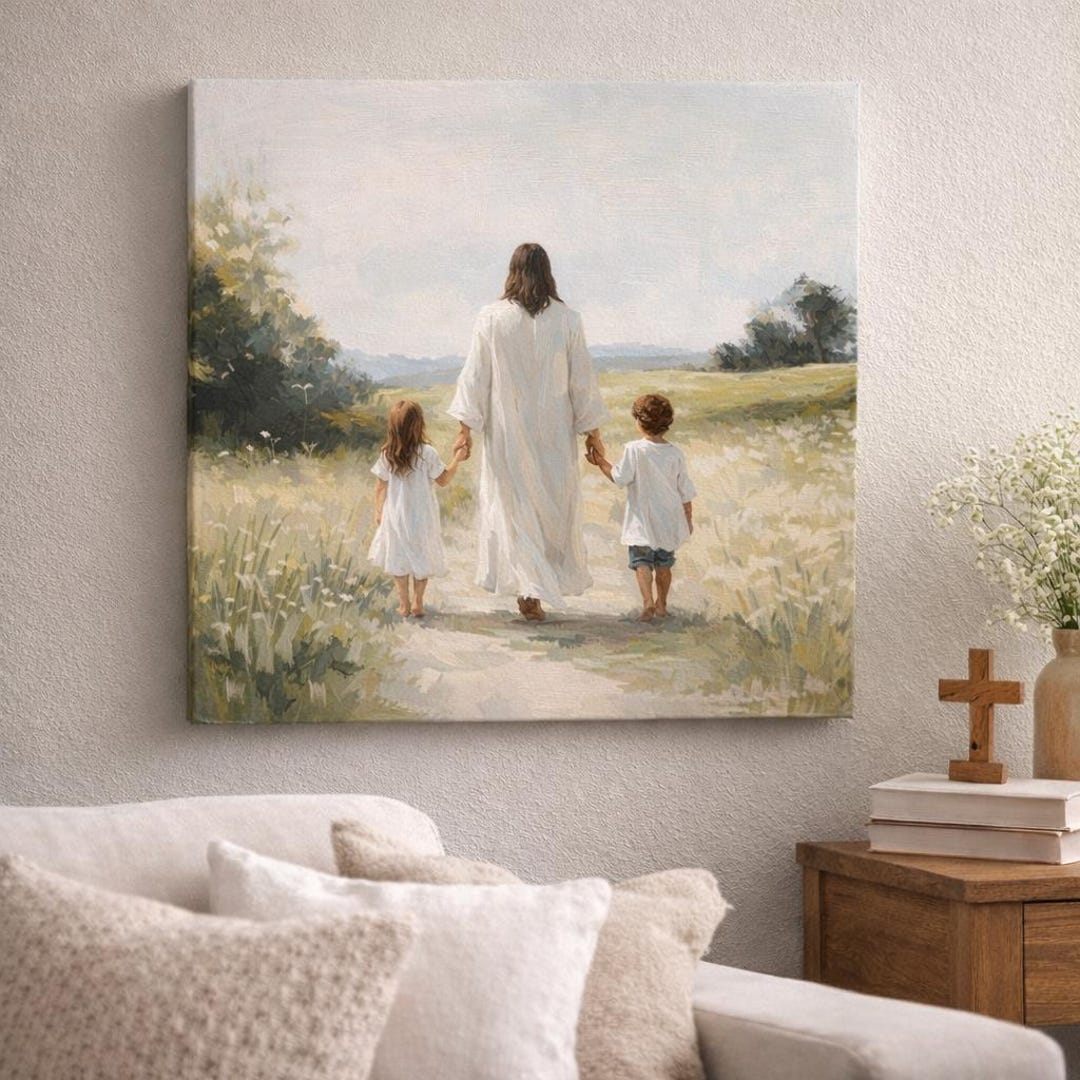 Jesus Walking With Children Canvas Wall Art, Christian Wall Decor ...