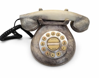 Vintage Marble Effect Rotary Telephone – Retro Dial Phone, Mid Century Style, Decorative Collectible, Old Fashioned Landline