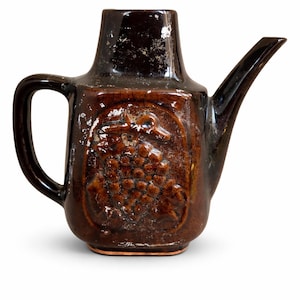 Vintage Ceramic Teapot Brown Glaze, Rustic Pottery Coffee Pot, Mid Century Kitchen Decor, Retro Tea Pot, Farmhouse Collectible