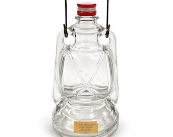 Botella de vidrio vintage con asa de metal – Decantador de licor retro europeo, cristalería decorativa, botella de colección