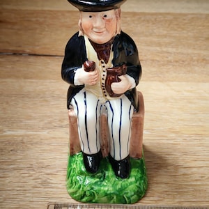 Vintage Tony Wood Staffordshire Toby Jug Figurine – Old Man with Mug & Pipe, Hand Painted Ceramic, England Collectible