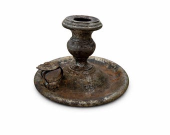 Bougeoir de chambre en métal antique avec boucle pour le doigt, bougeoir primitif rustique, bougeoir en fer vintage, décor de ferme