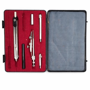 Vintage Rotring Original Richter Compass Set in Case, Drafting Tools Kit, German Engineering Drawing Set, Geometry Instruments