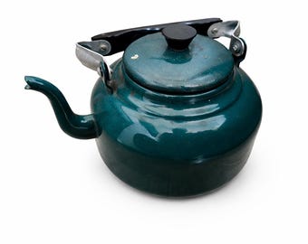 Vintage Enamel Teapot Kettle Retro Kitchen Decor Rustic Metal Teapot Camping Tea Pot Old Soviet Style Kettle Collectible