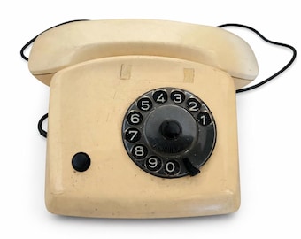 Vintage Telefon mit Wählscheibe Beige, Retro Telefon mit Wählscheibe, Festnetz Telefon, Mid Century Modern, Festnetz Telefon, Mid Century Modern
