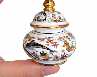 Vintage Greek Perfume Bottle Porcelain, Mini Fragrance Bottle, Nautical Sea Life Design, Vanity Decor Collectible