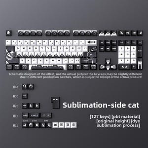 126 Keycaps Cute Night Cat PBT RGB Keycaps  – Cute Black White Cherry Profile Dye Sublimation Mechanical Keyboard Keycap Set MX Compatible