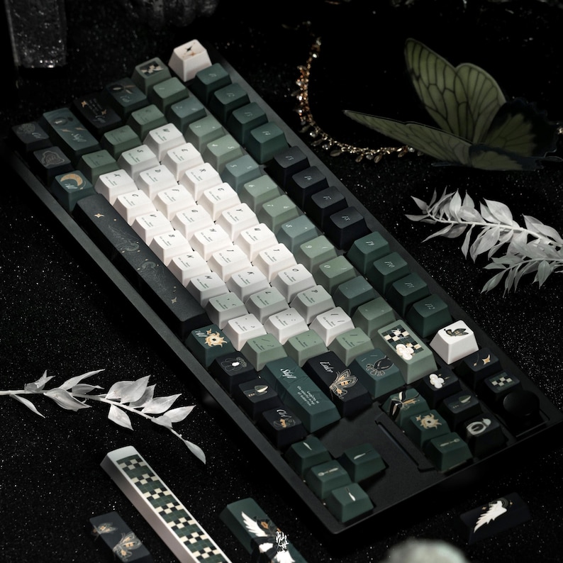 Stangle Keys Strange Forest Cherry Profile Keycaps – Dark Green PBT Dye Sub Set (138 ...