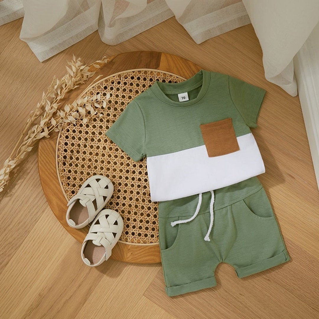 Baby Toddler Boys Casual Outfit Boys Pocket Tee and Matching Etsy