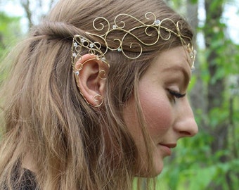 High Elf Ear Cuffs: Gold Wire & Crystal Fairy Ear Wrap