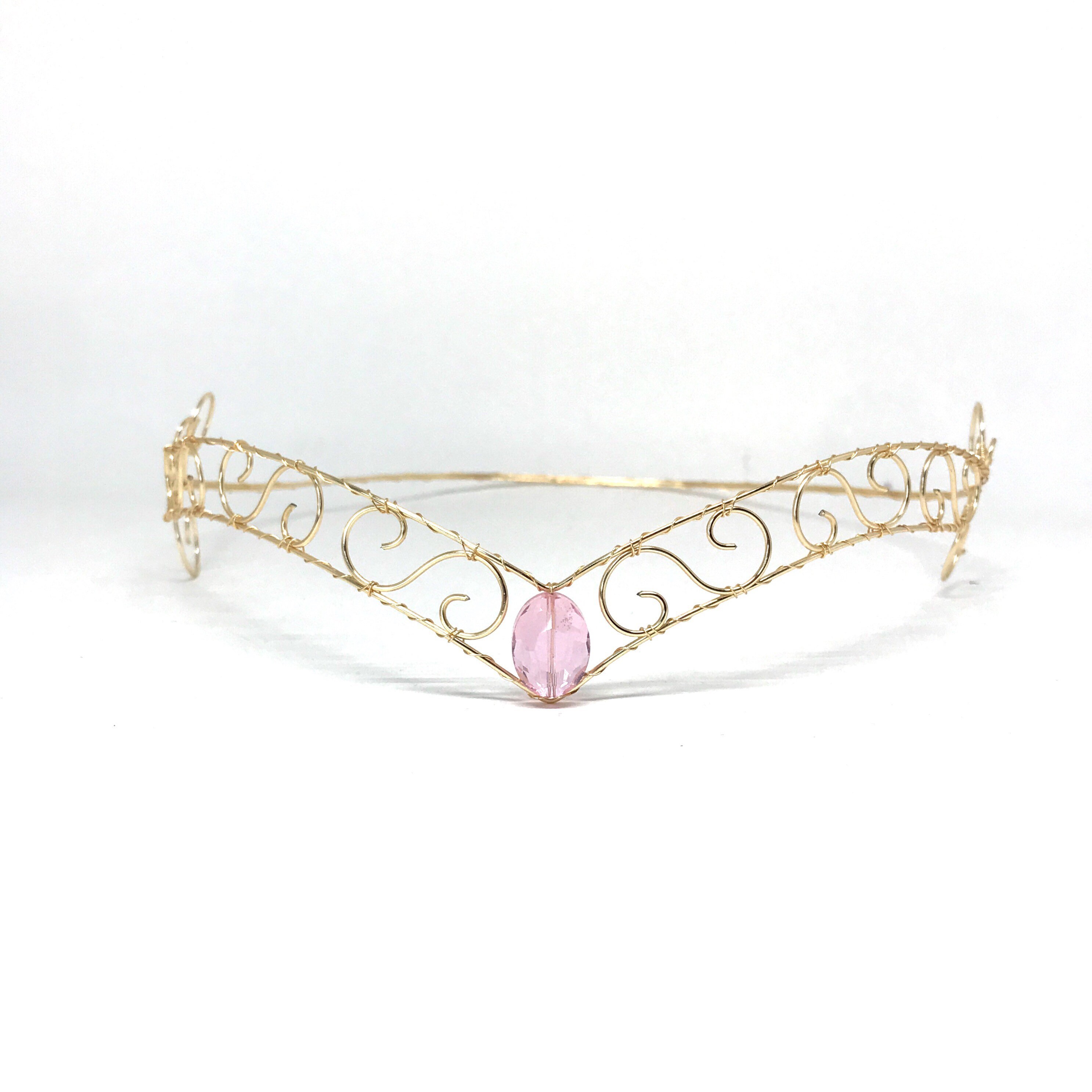 Pink Crystal Forehead Tiara: Gold Wire Renaissance Crown - Etsy Canada