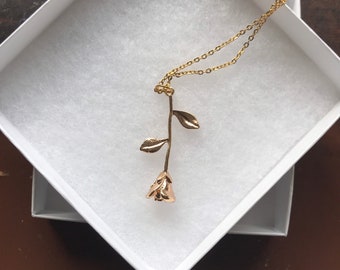 Flower Pendant Necklace - Gold Rose Charm Necklace