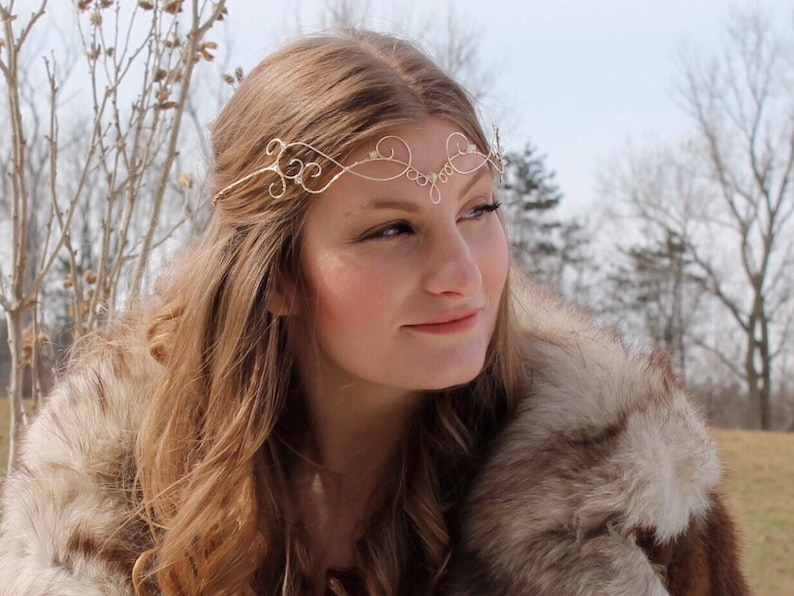 Gold Elven Tiara Wire Elf Crown Forehead Crown Regal Renaissance Crown Fairy Princess Bridal Circlet image 1