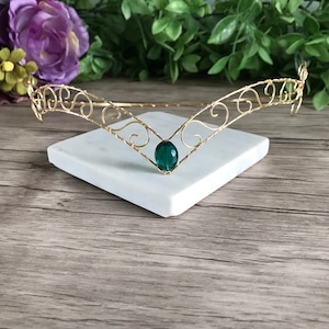 Emerald Crystal Forehead Tiara Jewel Crown Elven Circlet, Elven Tiara, Medieval Circlet, Crystal Crown image 1