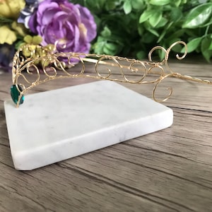 Emerald Crystal Forehead Tiara Jewel Crown Elven Circlet, Elven Tiara, Medieval Circlet, Crystal Crown image 3