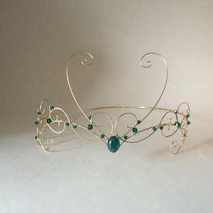 Gold forhead circlet with dark green beads image 1