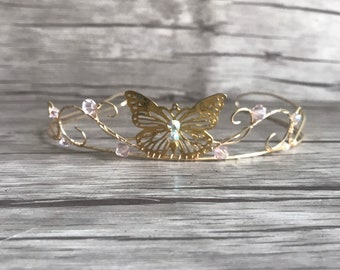 Pink Butterfly Princess Tiara Gold