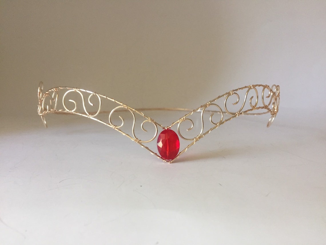 Red Crystal Forehead Tiara Ruby Jewel Circlet Elfin Crown Etsy Canada