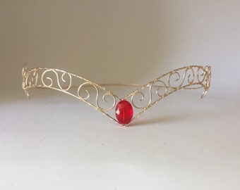 Crystal Crown - Ruby Jewel Circlet - Elven Crown, Circlet Headpiece, Medieval Crown, Elven Tiara, Medieval Circlet