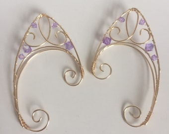 Purple and gold fairy ear cuffs