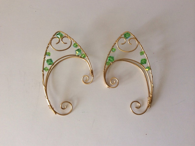 Green Fairy Ears Elfin cuffs Pointy Earring Ear jewelry image 5