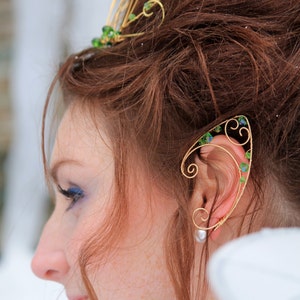 Green Fairy Ears Elfin cuffs Pointy Earring Ear jewelry image 2