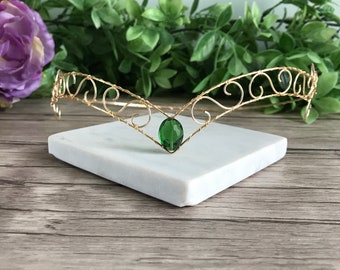 Green Crystal Tiara - Peridot Jewel Forehead Crown - Elfin Circlet - Fantasy Headdress - Fairytale Bridal -