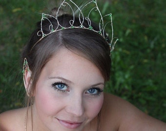 Wire Leaf Tiara - Green Jewel Crown - Leaf Crown