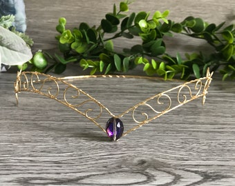 Purple Jewel Gold Wire Forehead Tiara