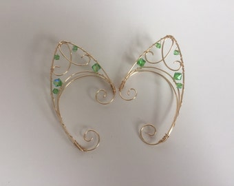 Elf Ears - green and gold - Fairy Ear Jewelry - Pointy Cuffs - Fantasy Fairytale Jewellery