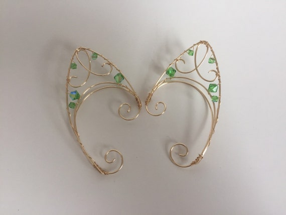 Elf Ears  Green and Gold  Fairy Ear Jewelry  Pointy Cuffs  - Etsy