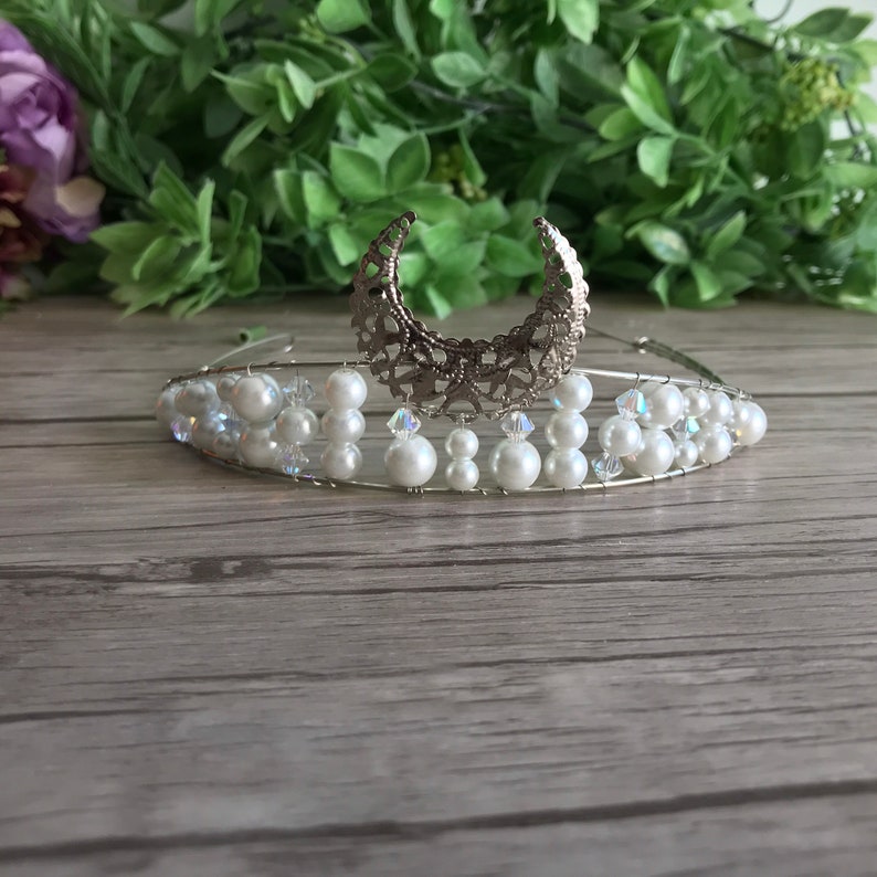 Moon Crown Crescent Moon Tiara Moon Goddess Silver and Etsy