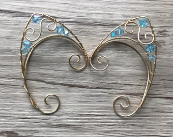 Wire Elf Ear Cuffs: Gold Elven Jewelry with Crystal Beads