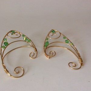 Green Fairy Ears Elfin cuffs Pointy Earring Ear jewelry image 4