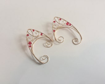 Red and gold elf ear cuffs