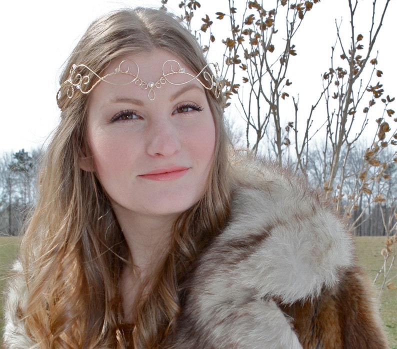 Gold Elven Tiara Wire Elf Crown Forehead Crown Regal Renaissance Crown Fairy Princess Bridal Circlet image 2