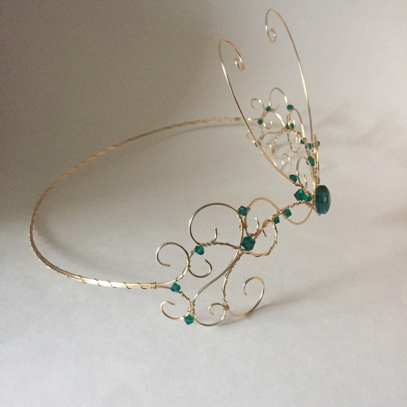 Gold forhead circlet with dark green beads image 2