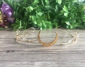 Moon Princess Crown - Crescent Moon Tiara - Celestial Hairband - Selene Moon Goddess