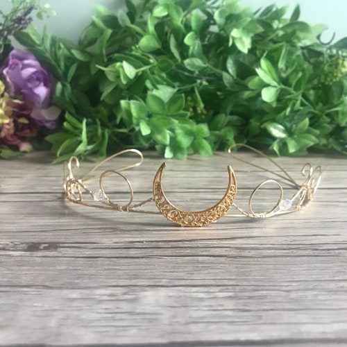 Moon Crown Crescent Moon Tiara Moon Goddess Celestial Etsy