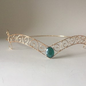 Emerald Crystal Forehead Tiara Jewel Crown Elven Circlet, Elven Tiara, Medieval Circlet, Crystal Crown image 6