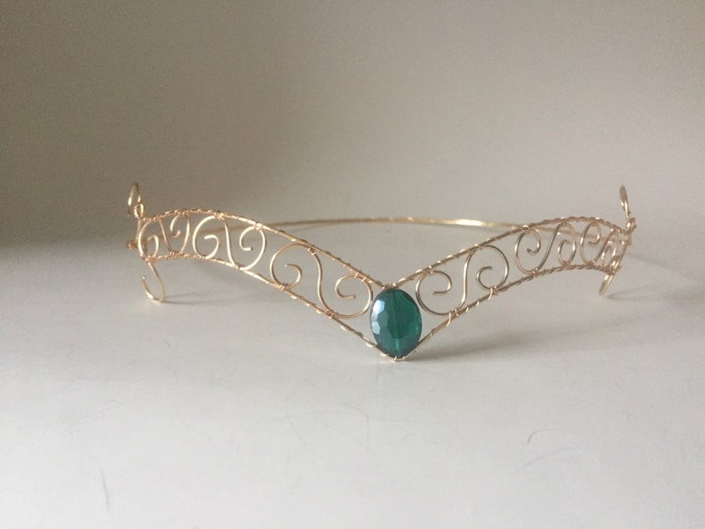 Emerald Crystal Forehead Tiara Jewel Crown Elven Circlet, Elven Tiara, Medieval Circlet, Crystal Crown image 6