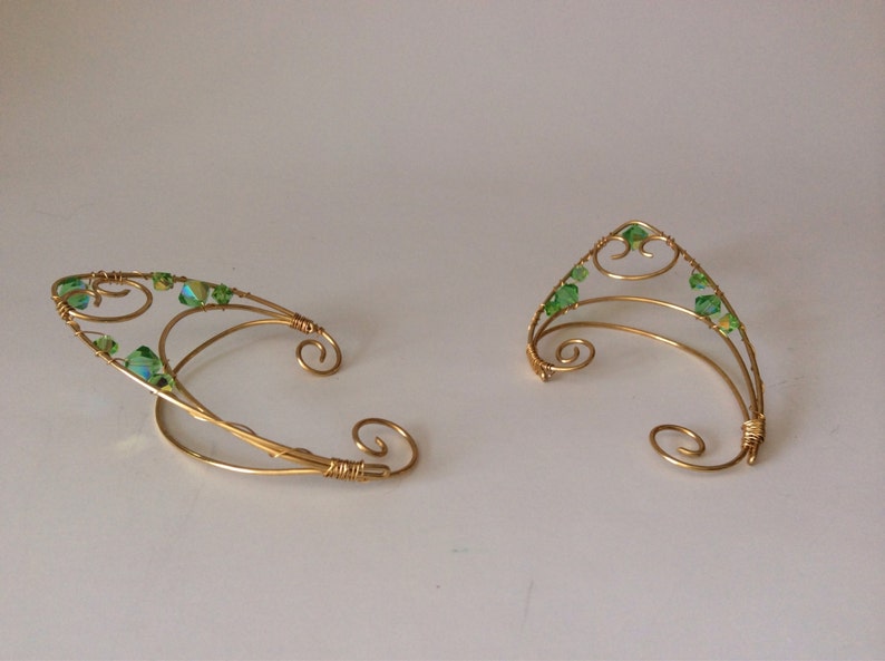 Green Fairy Ears Elfin cuffs Pointy Earring Ear jewelry image 3