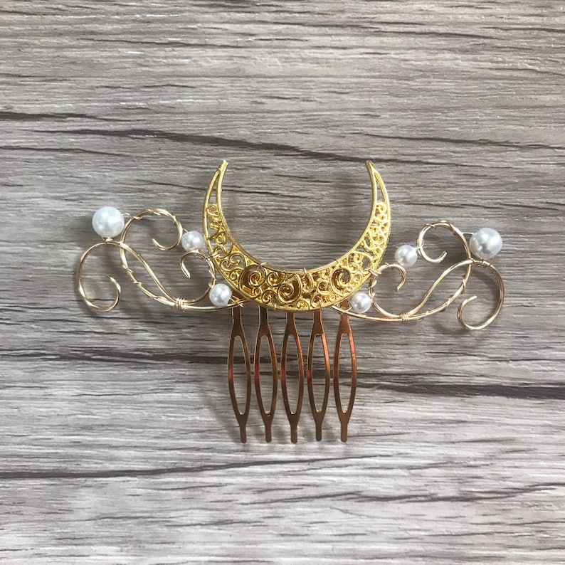 Moon Comb Crescent Hair Accessory with pearls image 1