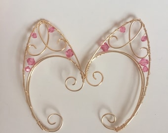 Pink and gold fairy ear cuffs