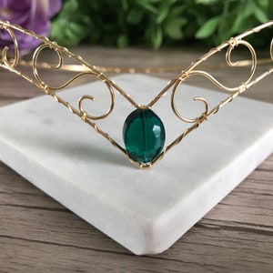 Emerald Crystal Forehead Tiara Jewel Crown Elven Circlet, Elven Tiara, Medieval Circlet, Crystal Crown image 2