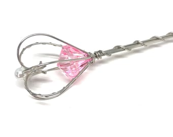 Princess Scepter with Pearl, Pink Jewel Scepter, Silver and Pink Princess Wand, Fairy Wand