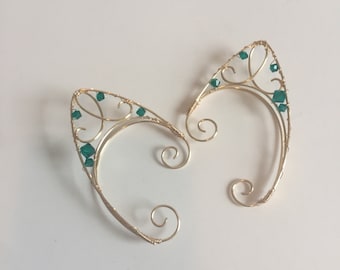 Elf Ears, Fairy Ear Cuff, Elven Ear Wrap, Elvish Ear Cuff, Fairy Earring - Emerald